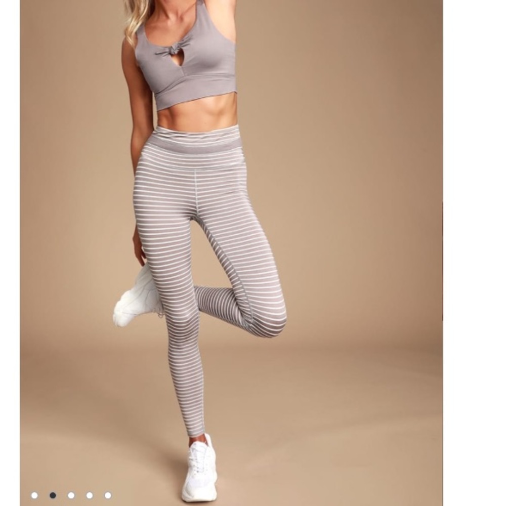 Lulus Taupe Striped High-Rise Leggings MONO B